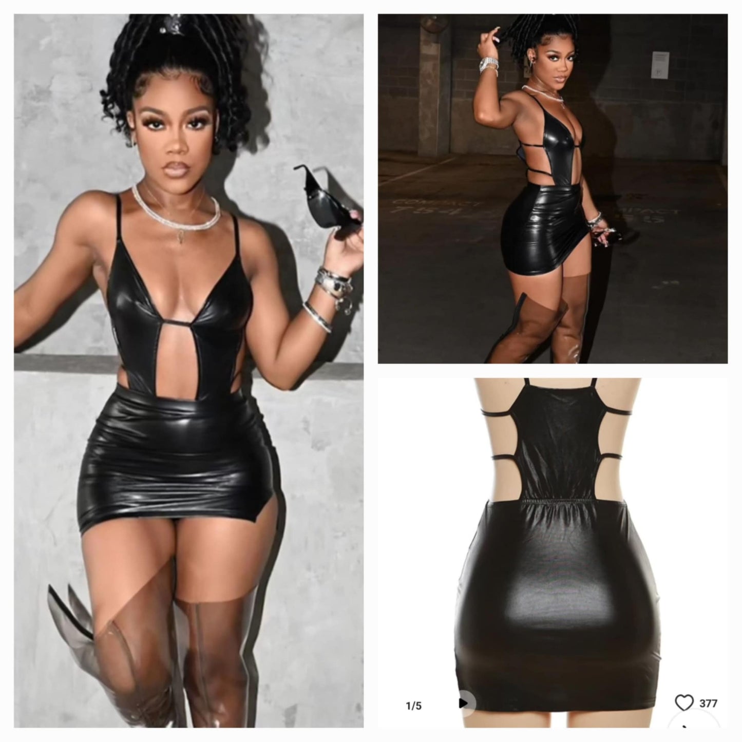 Faux Leather Black Dress
