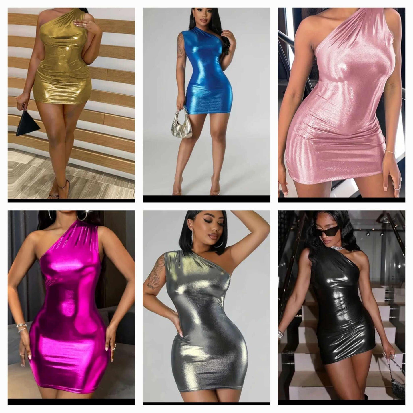 Metallic One Shoulder Dress
