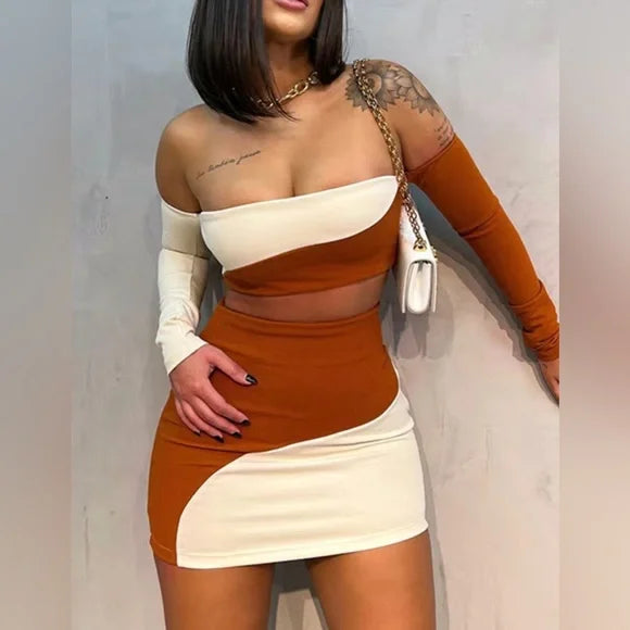 Two Tone Mini Skirt Set