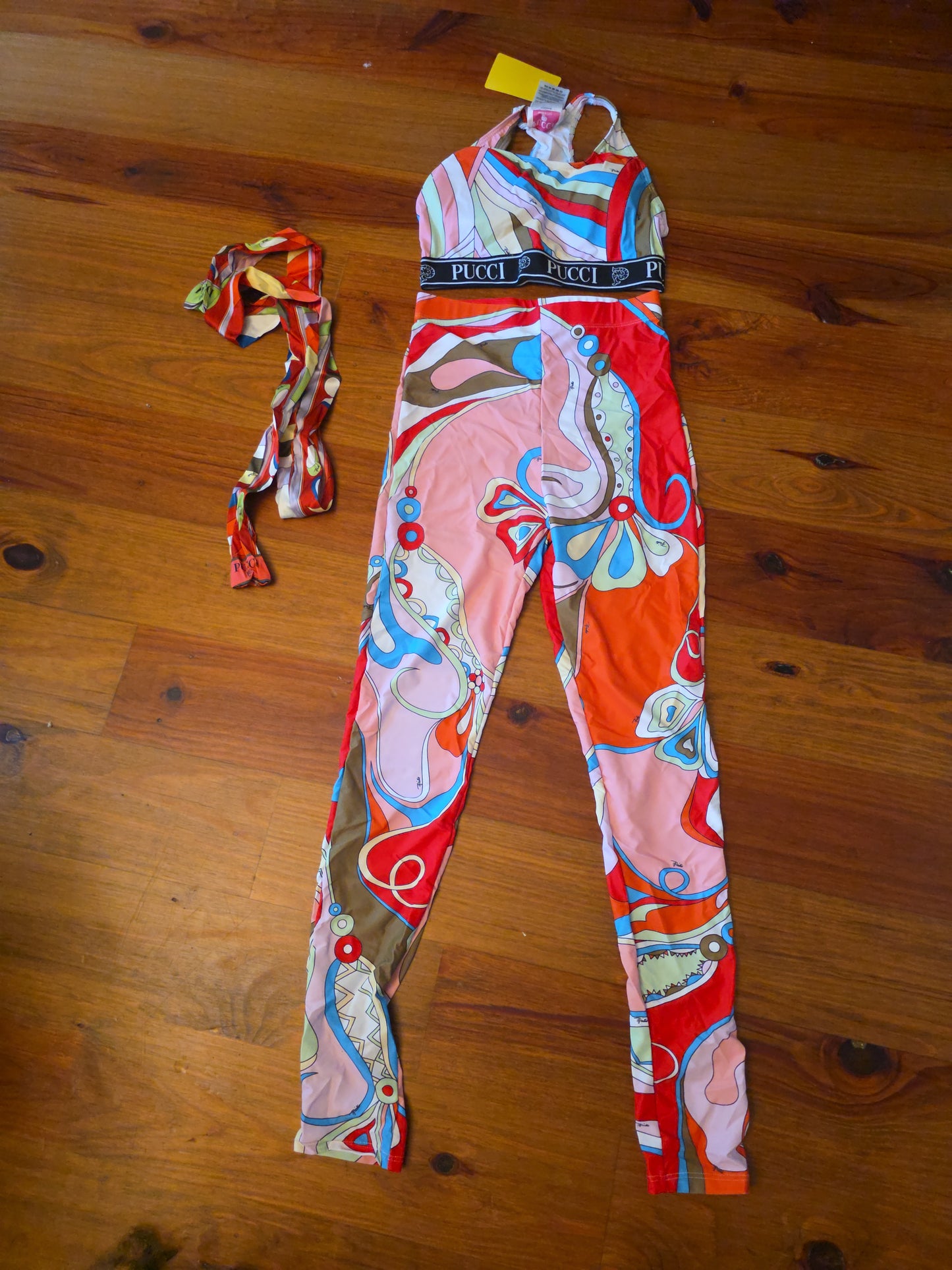 Bralette Pant set with head scarf swirl