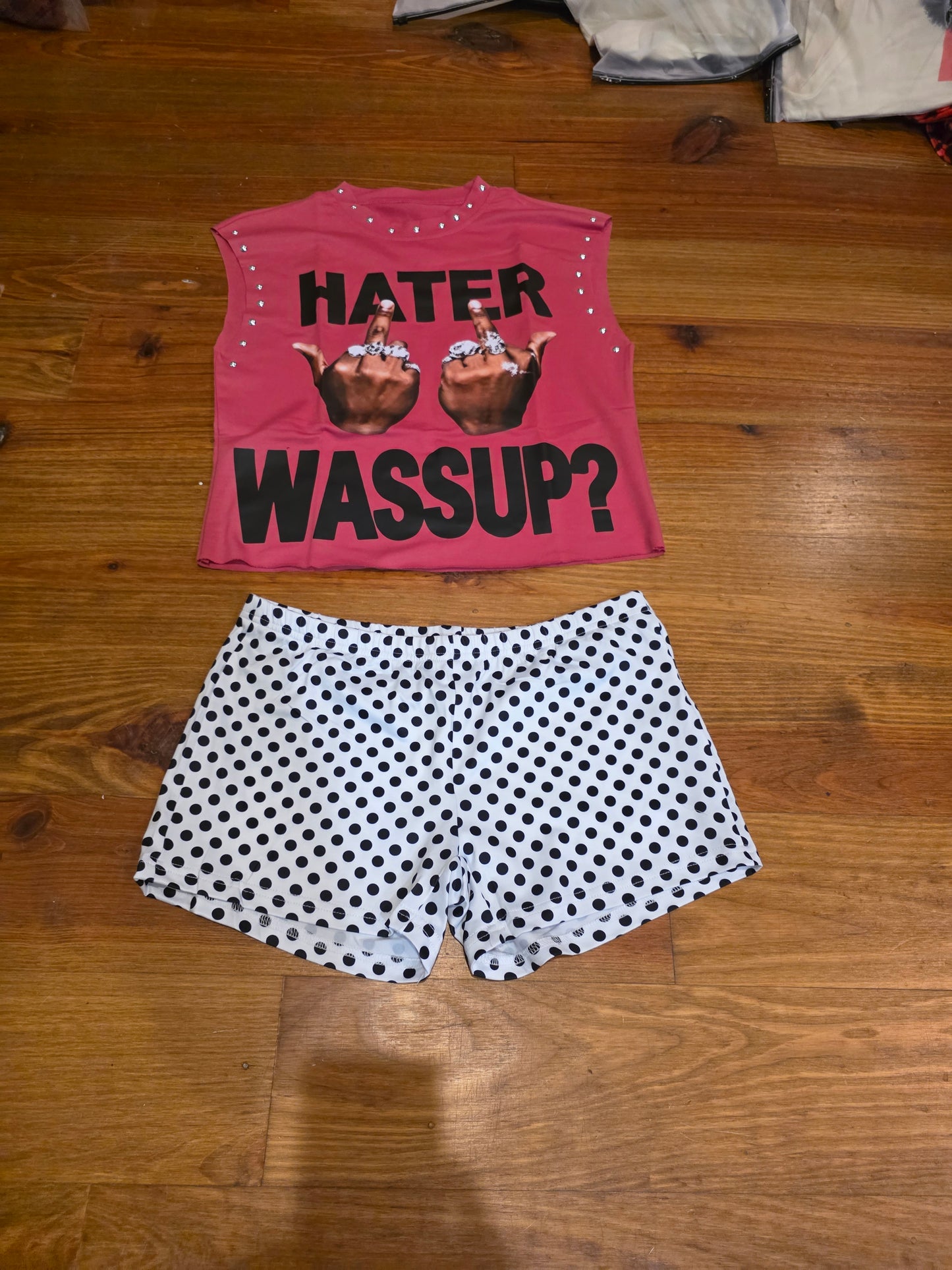 Wassup Polka Dot Sassy Graphic short set