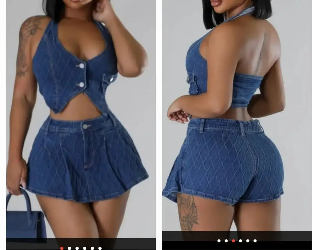Honeycomb Denim skort set