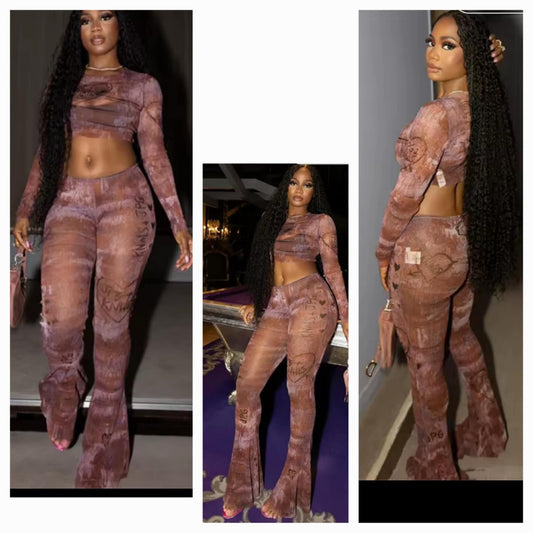 Mesh Crop Top Pant Set