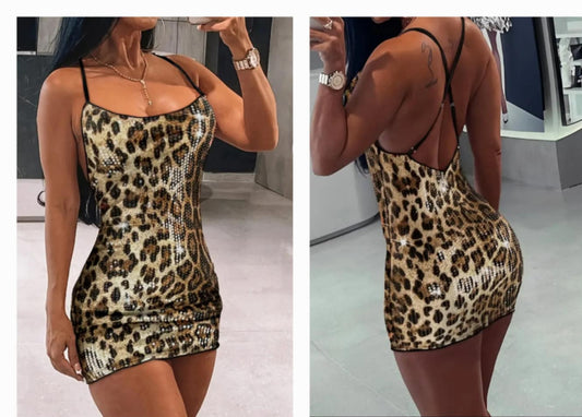 Low cut Back Leopard Dress