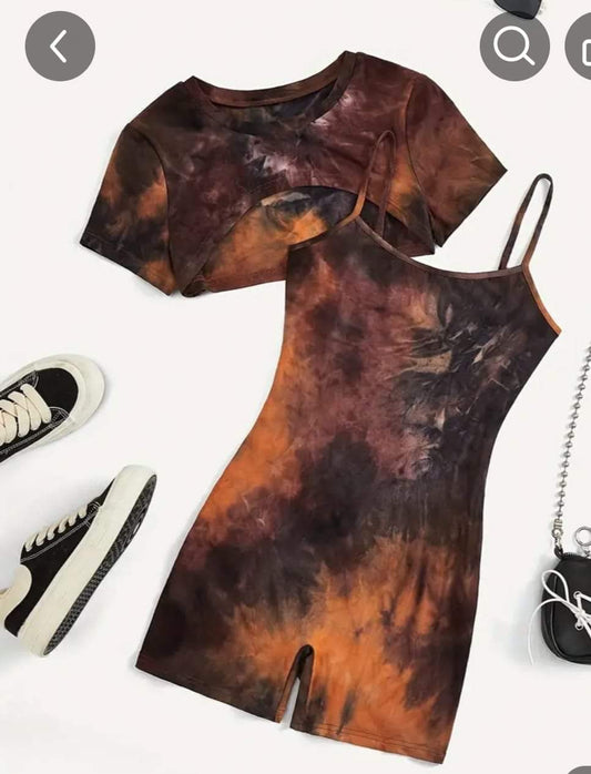 Tie die brown romper
