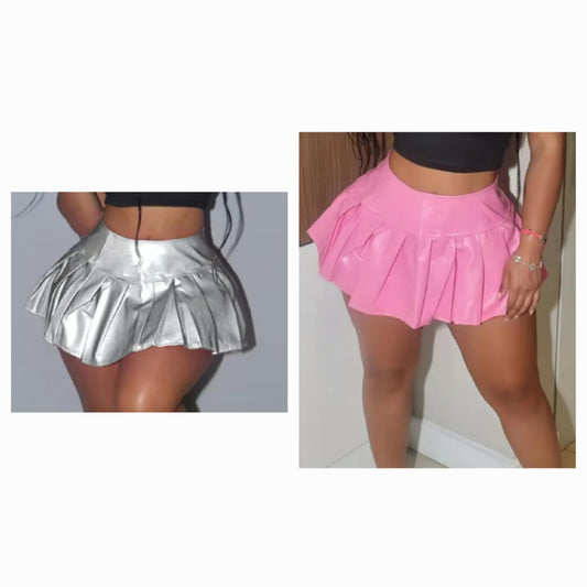 Faux Leather Pleated Skirt