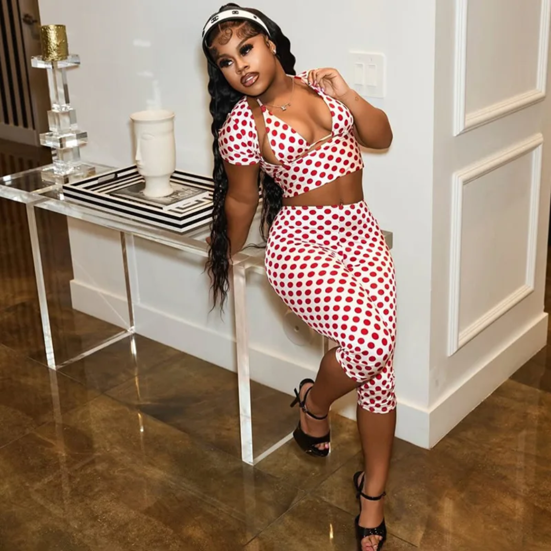 3pc Bikini Top Polka Dot pant set