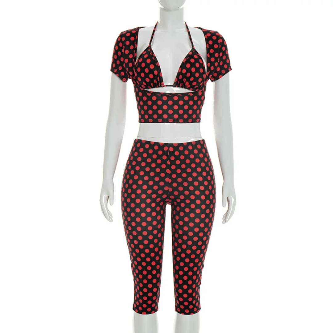 3pc Bikini Top Polka Dot pant set