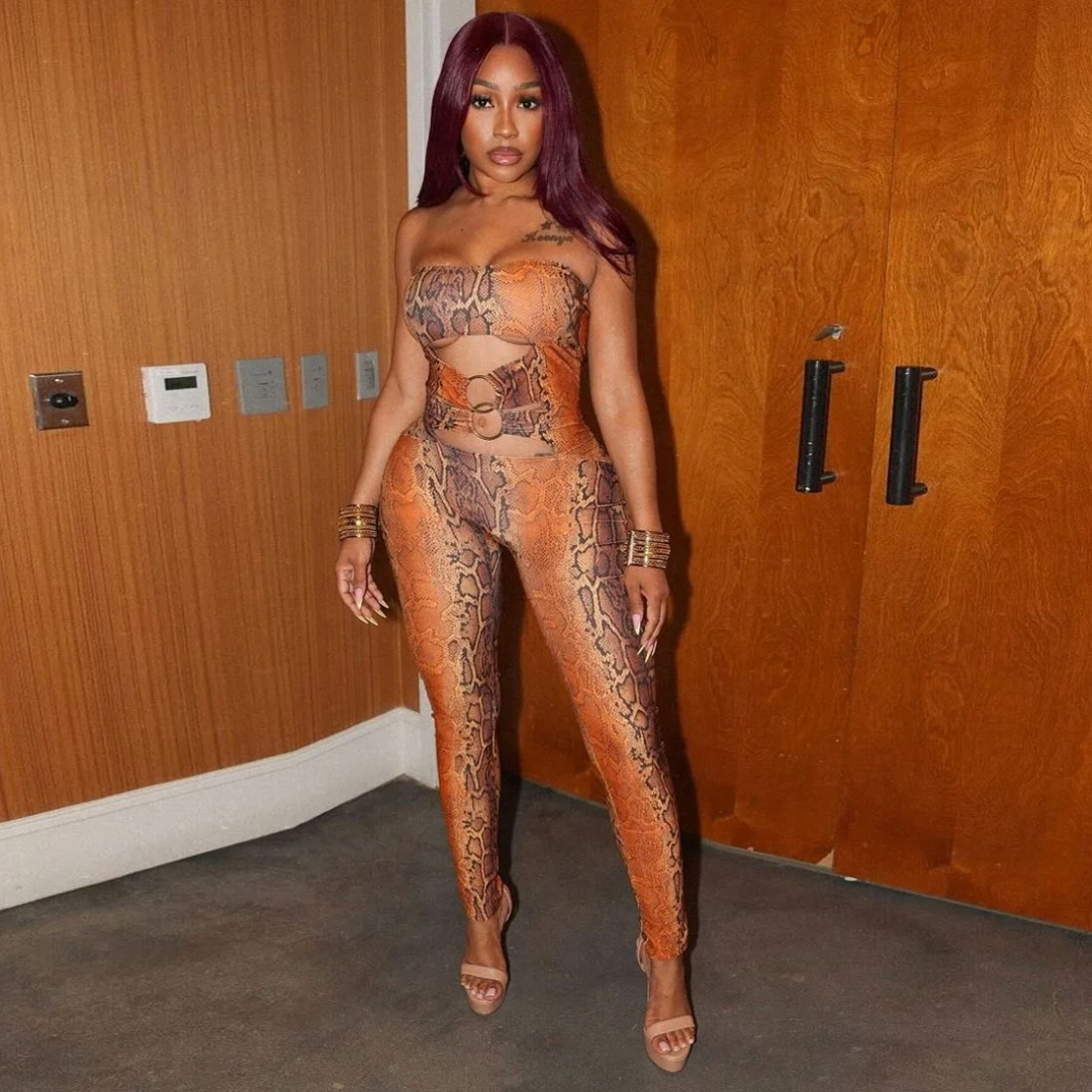 Snakeskin BROWNish Orange Sleeveless Jumpsuit