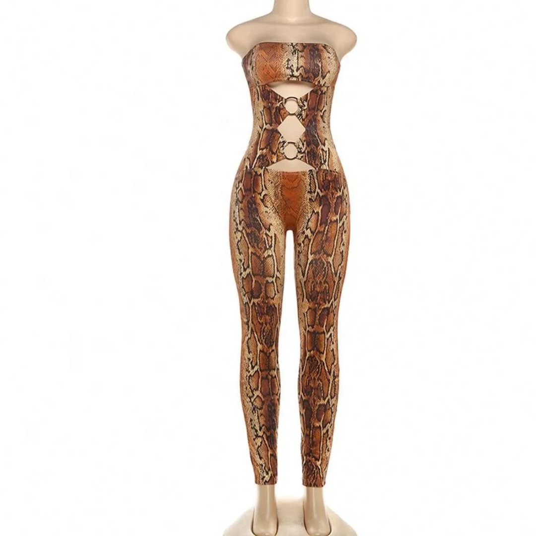 Snakeskin BROWNish Orange Sleeveless Jumpsuit
