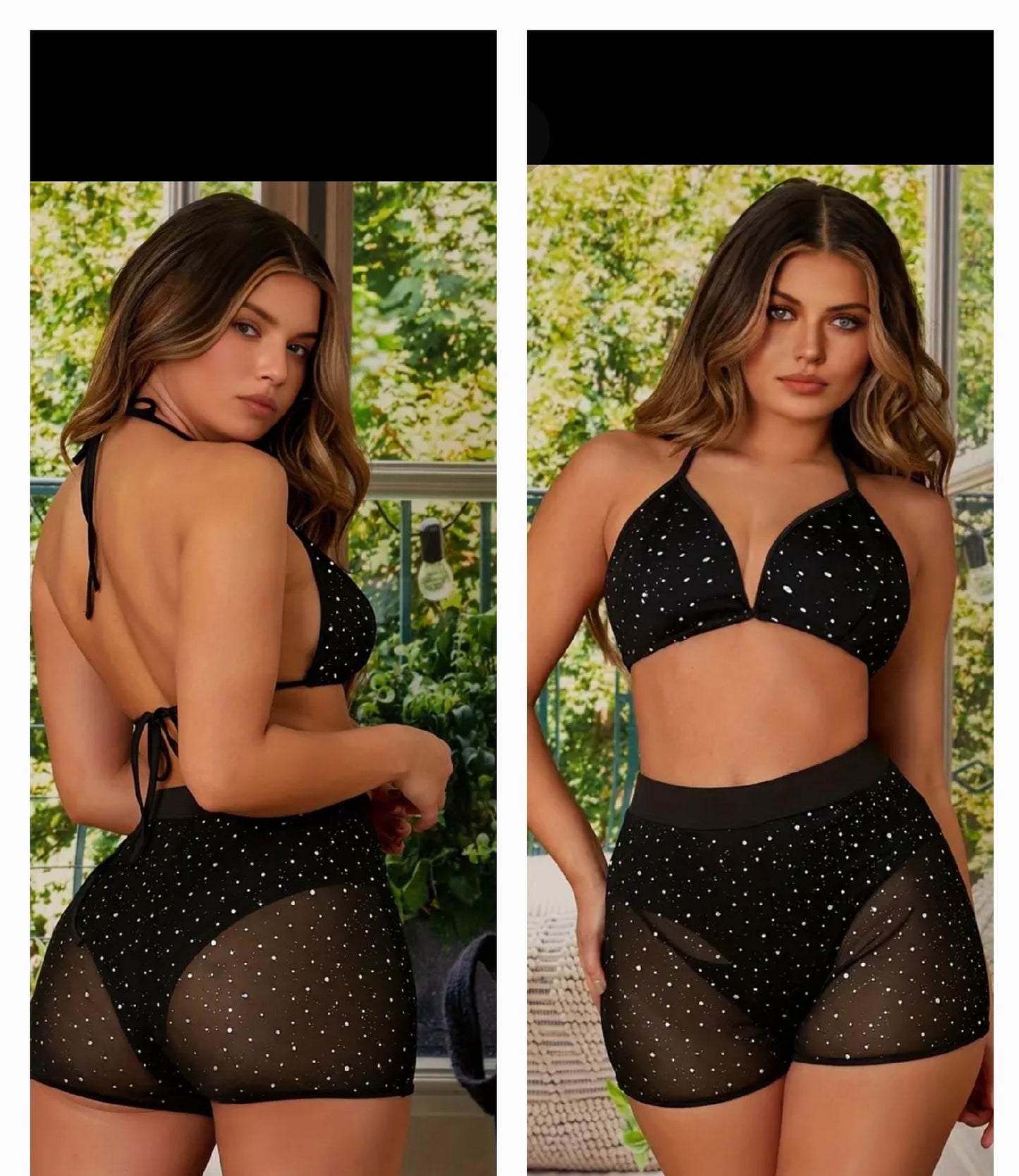 Mesh Rhinestone Short Set