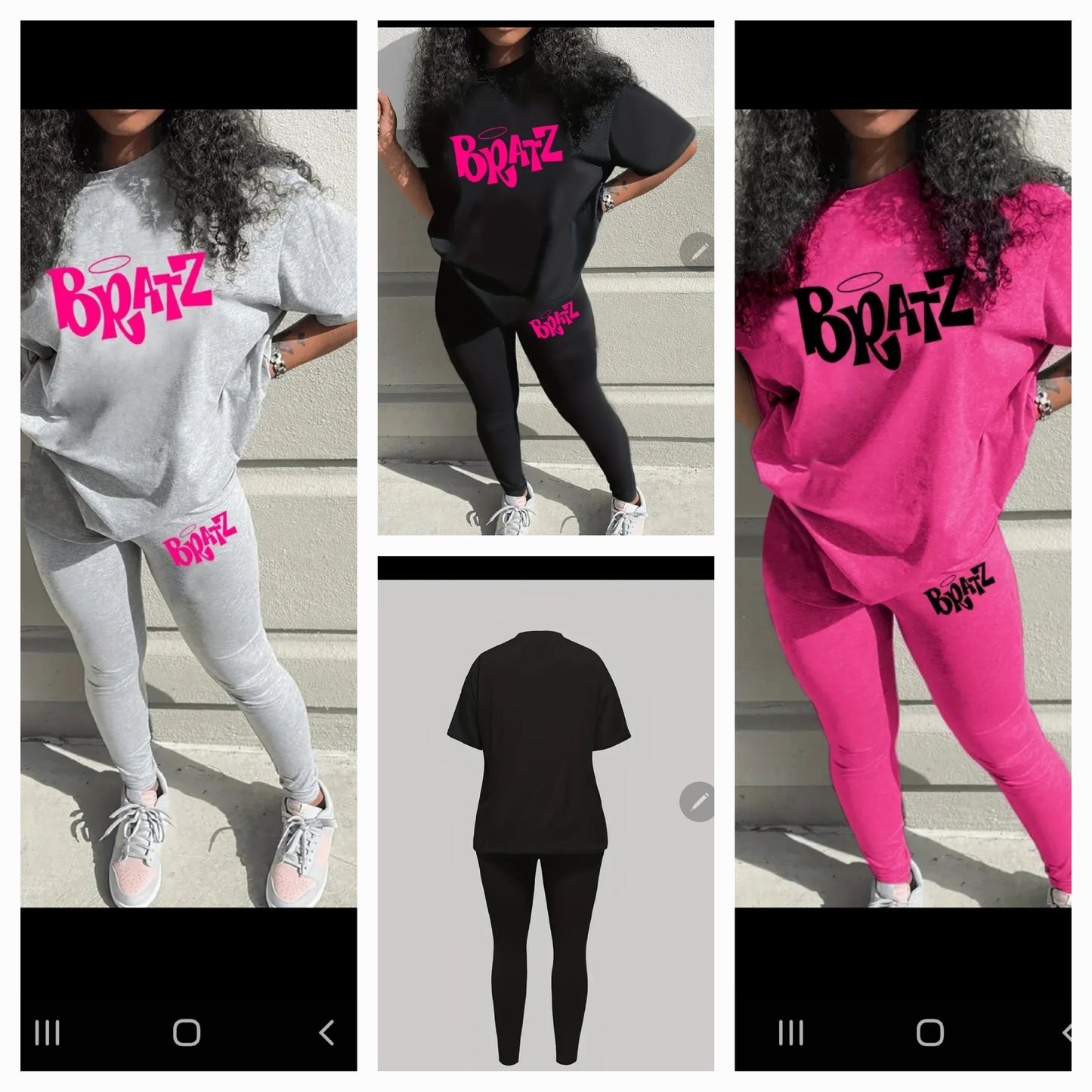 Graphic Chill Set featuring stylish tops and leggings in various colors and designs.