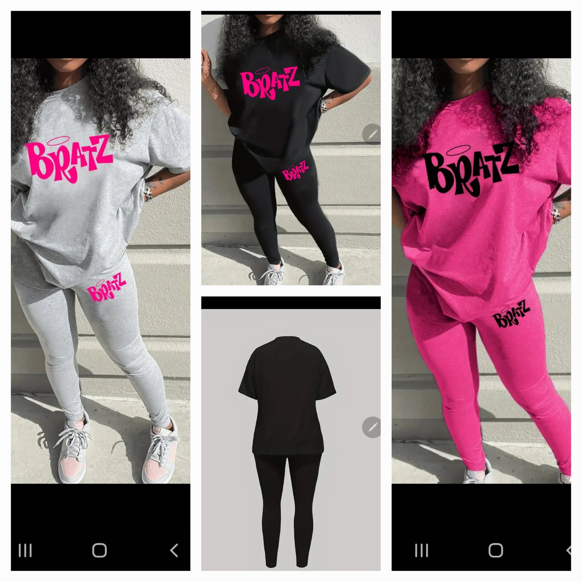 Graphic Chill Set featuring stylish tops and leggings in various colors and designs.