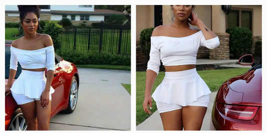 Elegant Off-Shoulder White Peplum Short Set