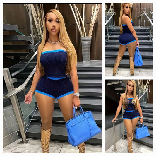 2PC contrast trim short set