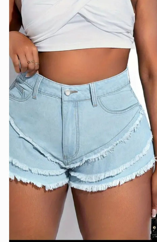 Tiered Raw Hem Shorts