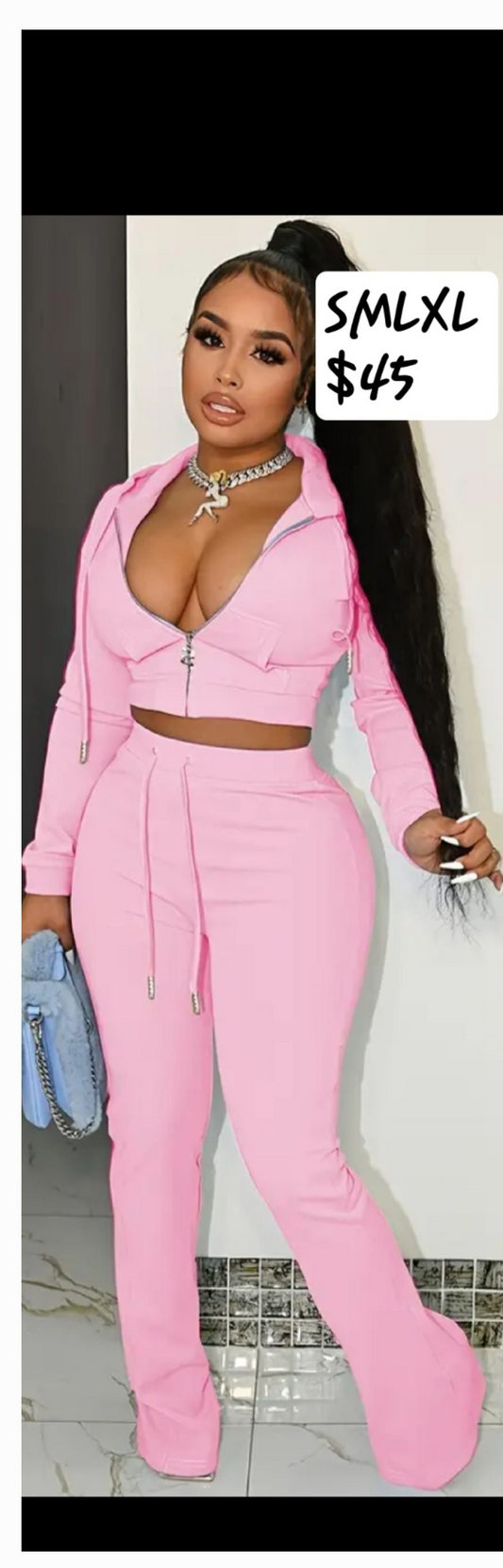 Knit High Waist Crop Top Pant Set