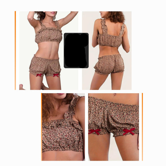 Red Bow Cheetah Short Set