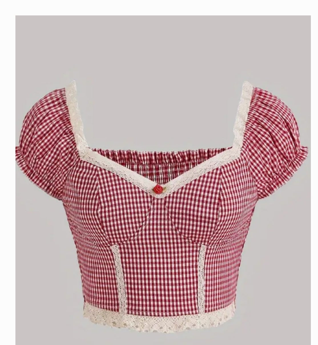 Plaid Red Crop Top Cream Trim