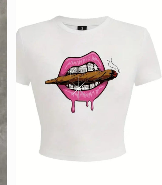 Graphic Tee Lips with B -Full Tee or Crop