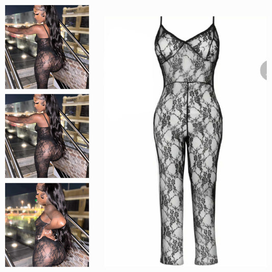 Spaghetti Strap Mesh Jumpsuit