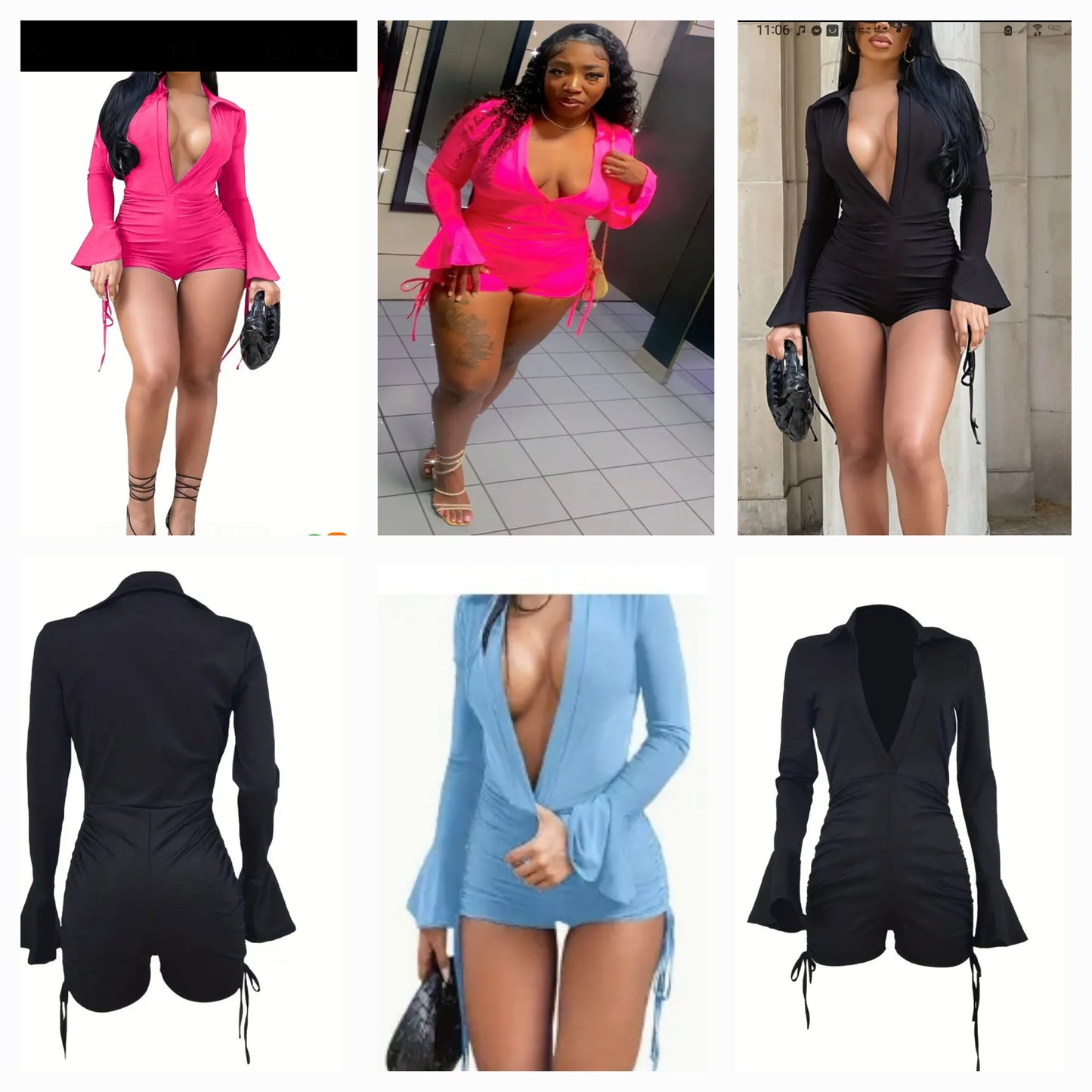 Plunge V Neck Romper bell sleeve