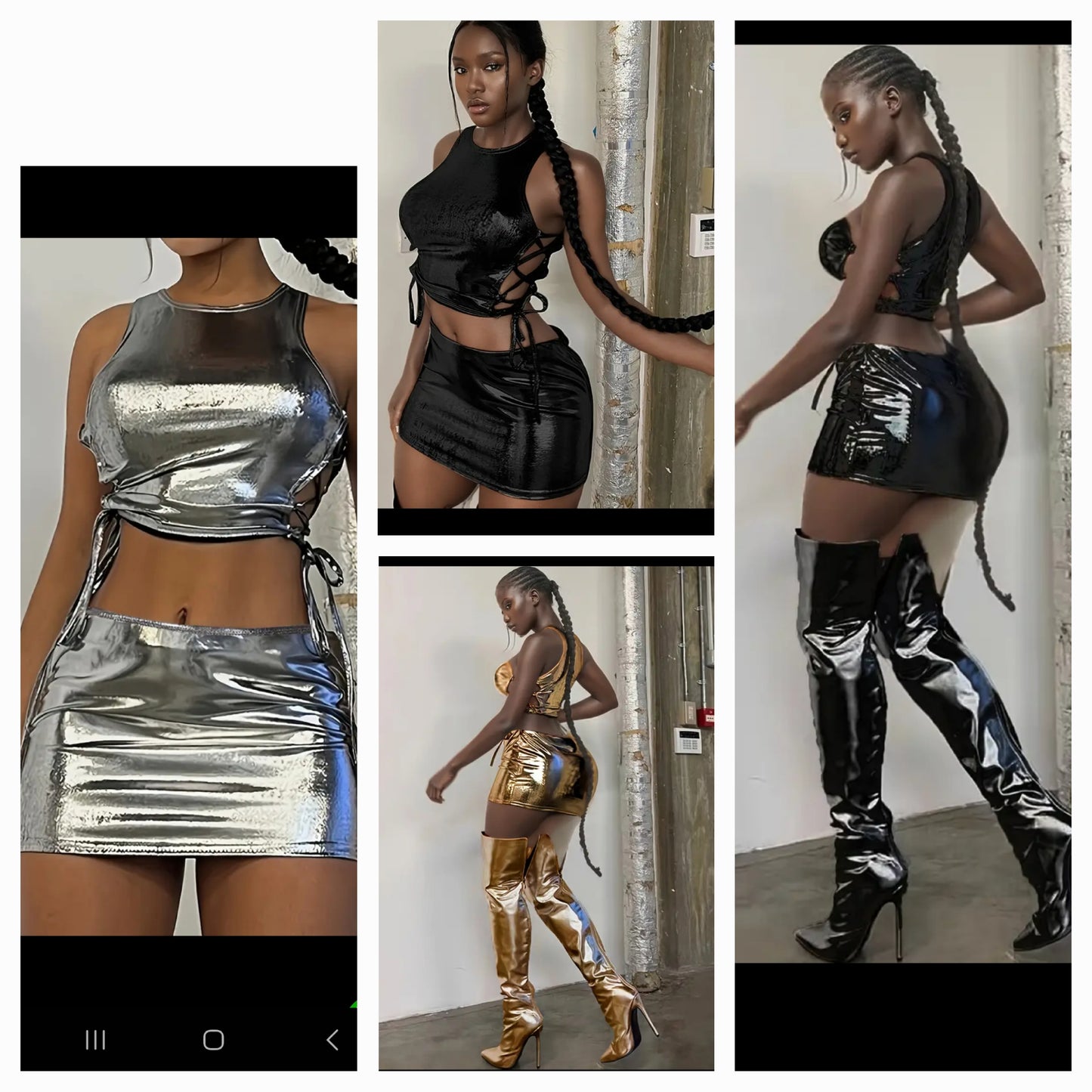 Metallic Skirt Set - Gold, Black, Silver