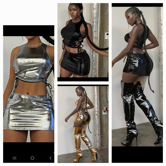 Metallic Skirt Set - Gold, Black, Silver