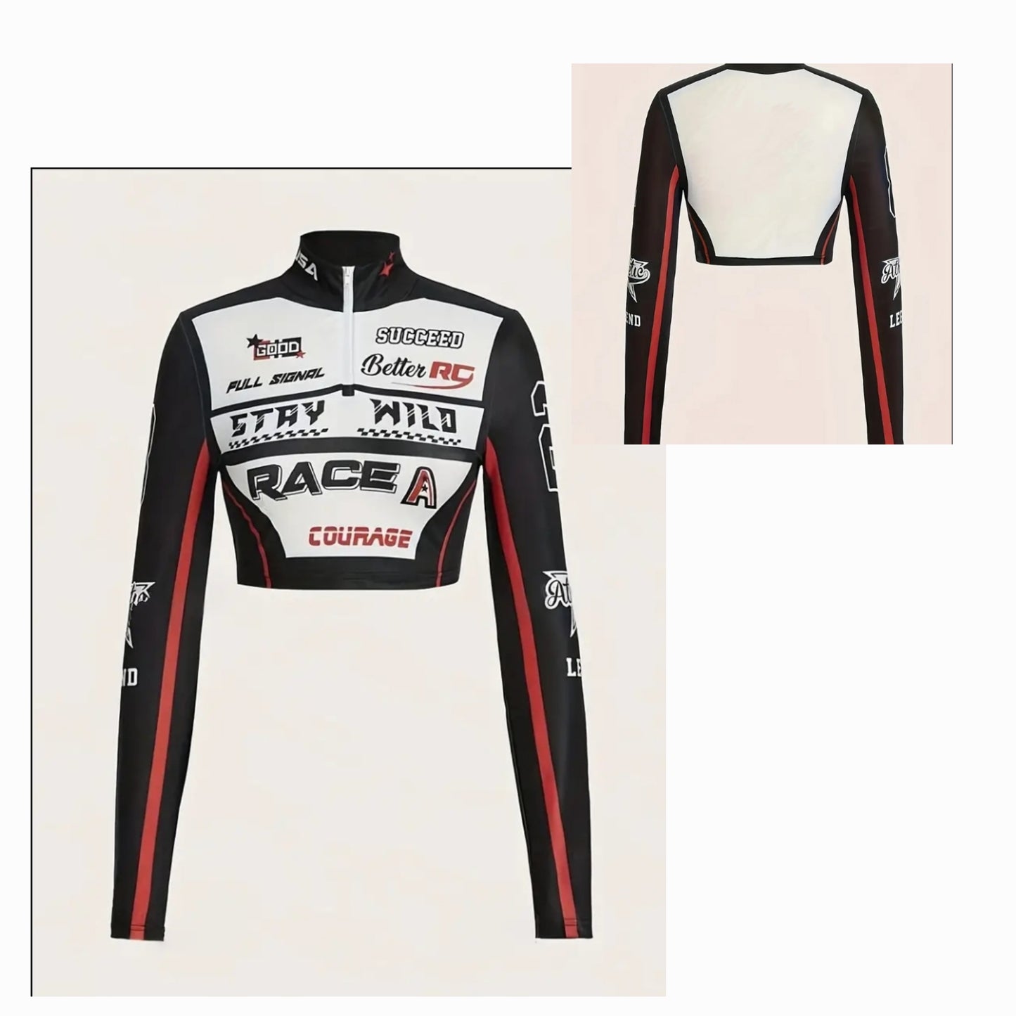 Pullover Racer Graphic Top with Zipper