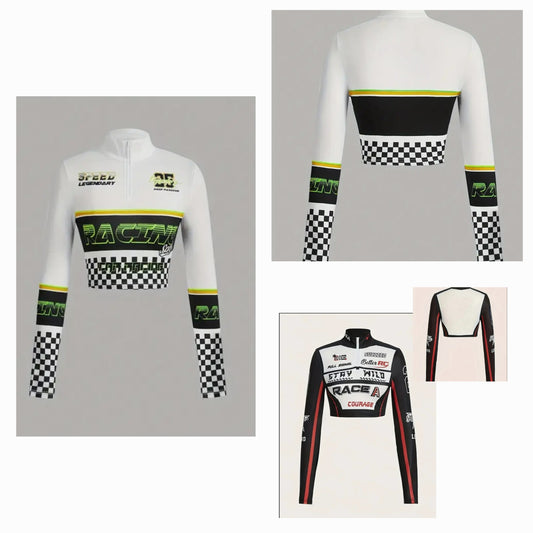 Pullover Racer Graphic Top with Zipper
