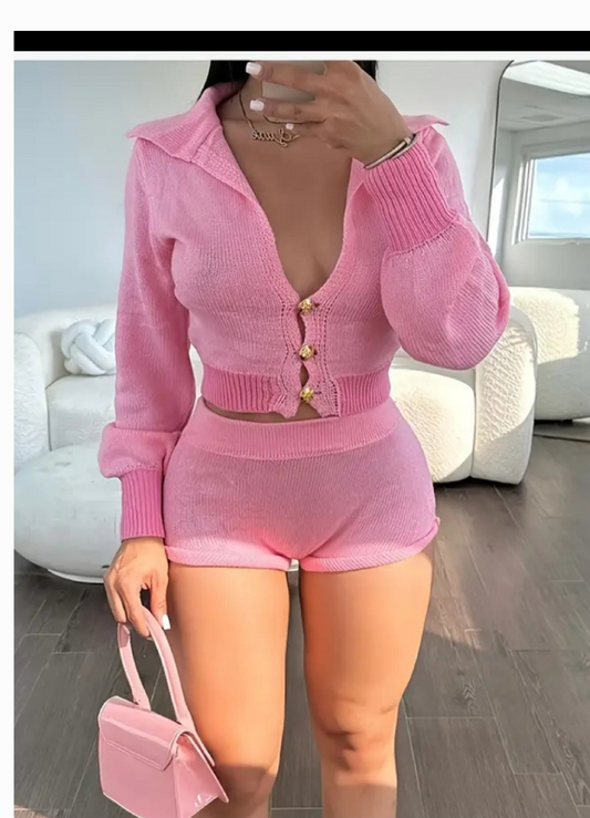 Pink Knit Short Set