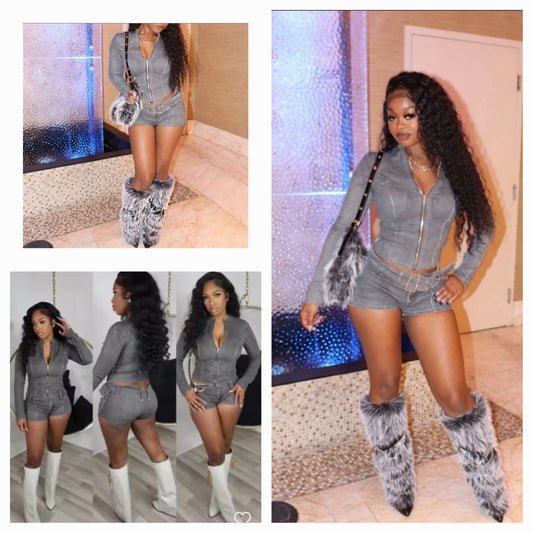 Long sleeve denim short set