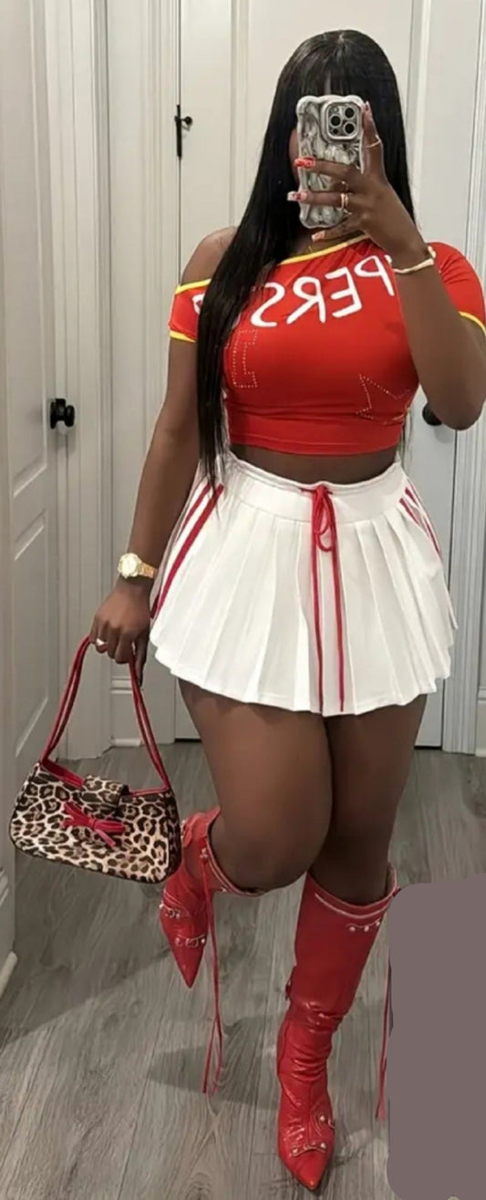 Graphic Stripe Skirt Set -  Navy or Red