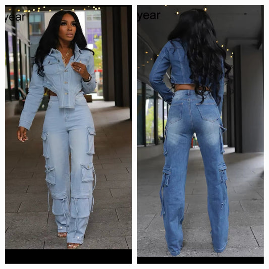 Light blue denim pant set
