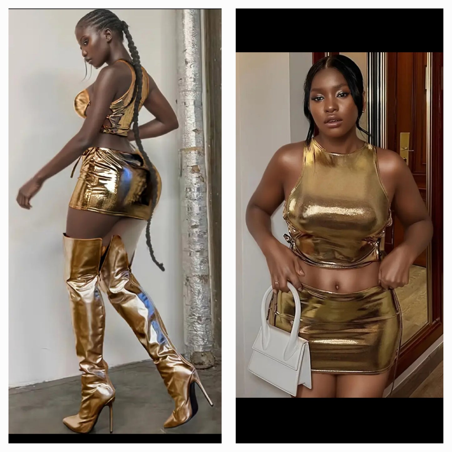 Metallic Skirt Set - Gold, Black, Silver