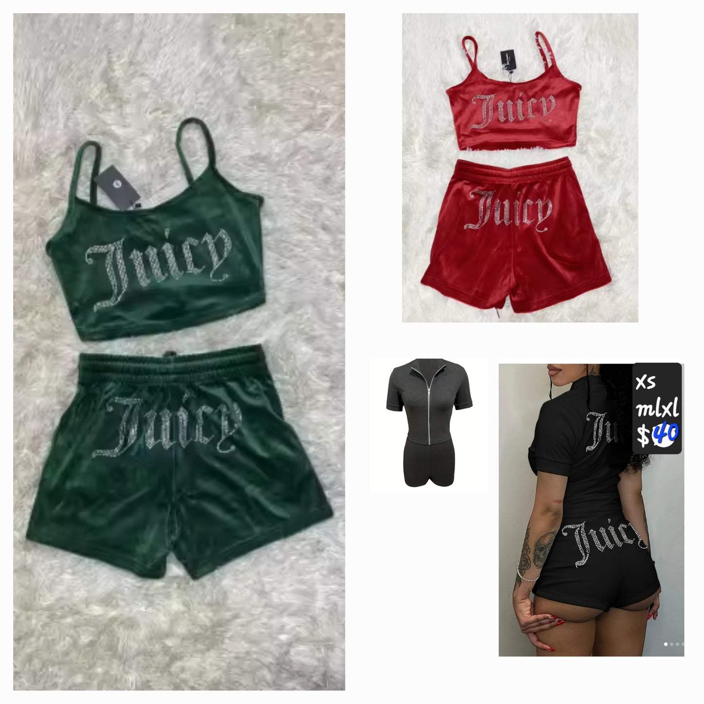 Chill Graphic Rhinestone Short Set featuring green and red variants with sparkling lettering.