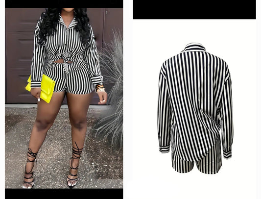 Black and White Stripes Short Set