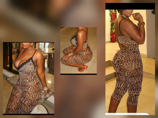 Cheetah Black Trim Pant Set