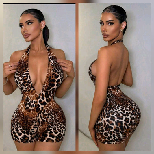 Cheetah Plunge neck romper
