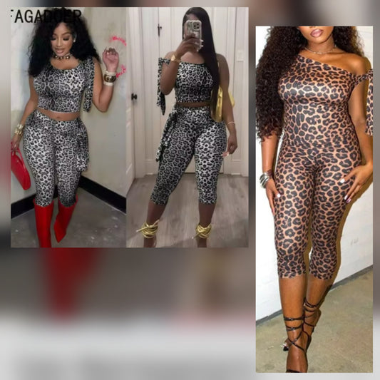 Cheetah Print Pant Set Side Tie - Brown or Black