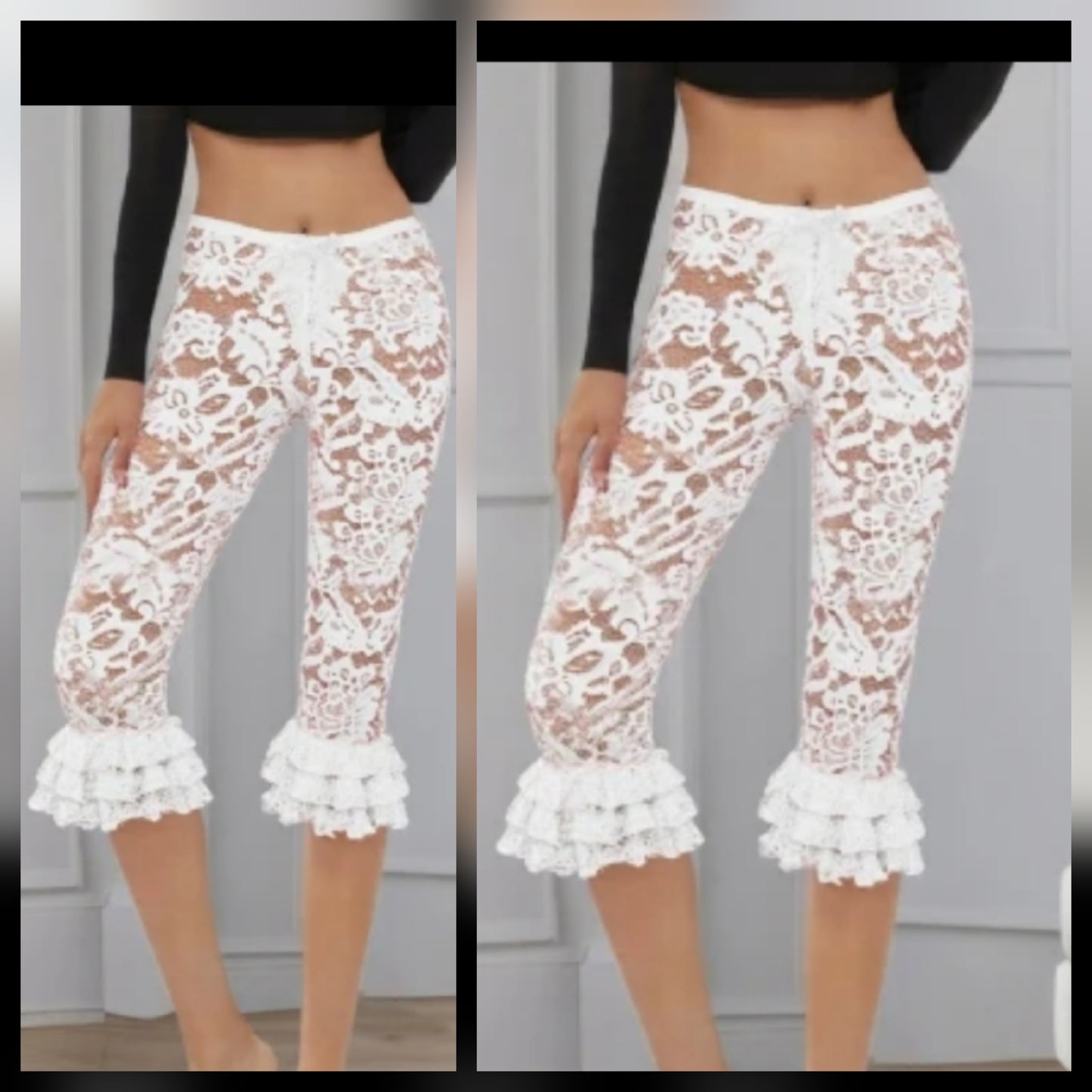 Pink/White lace ruffle leggings capri