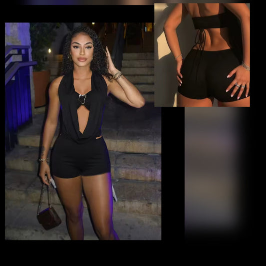 Sleeveless black romper 2 pc