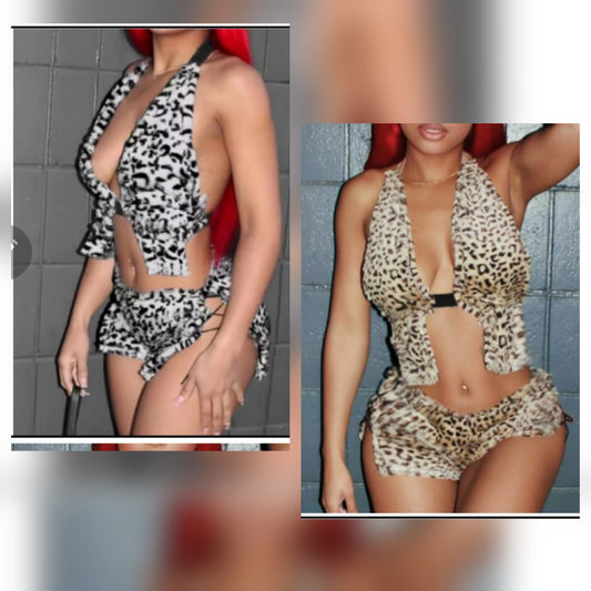 Animal print fur Short Set