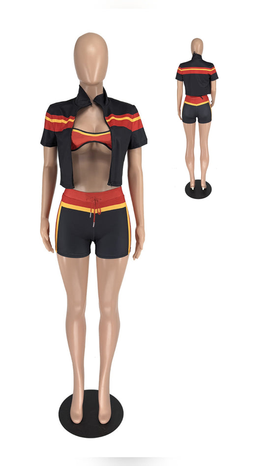 Red black yellow Colorblock Short Set set