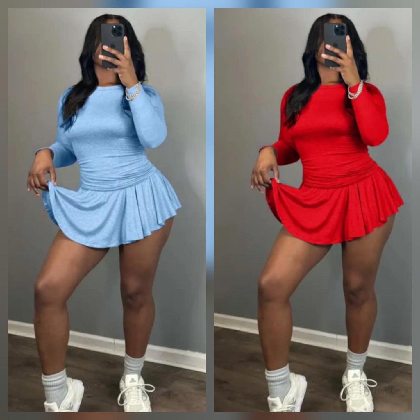 Long Sleeve Pleated Skort Set