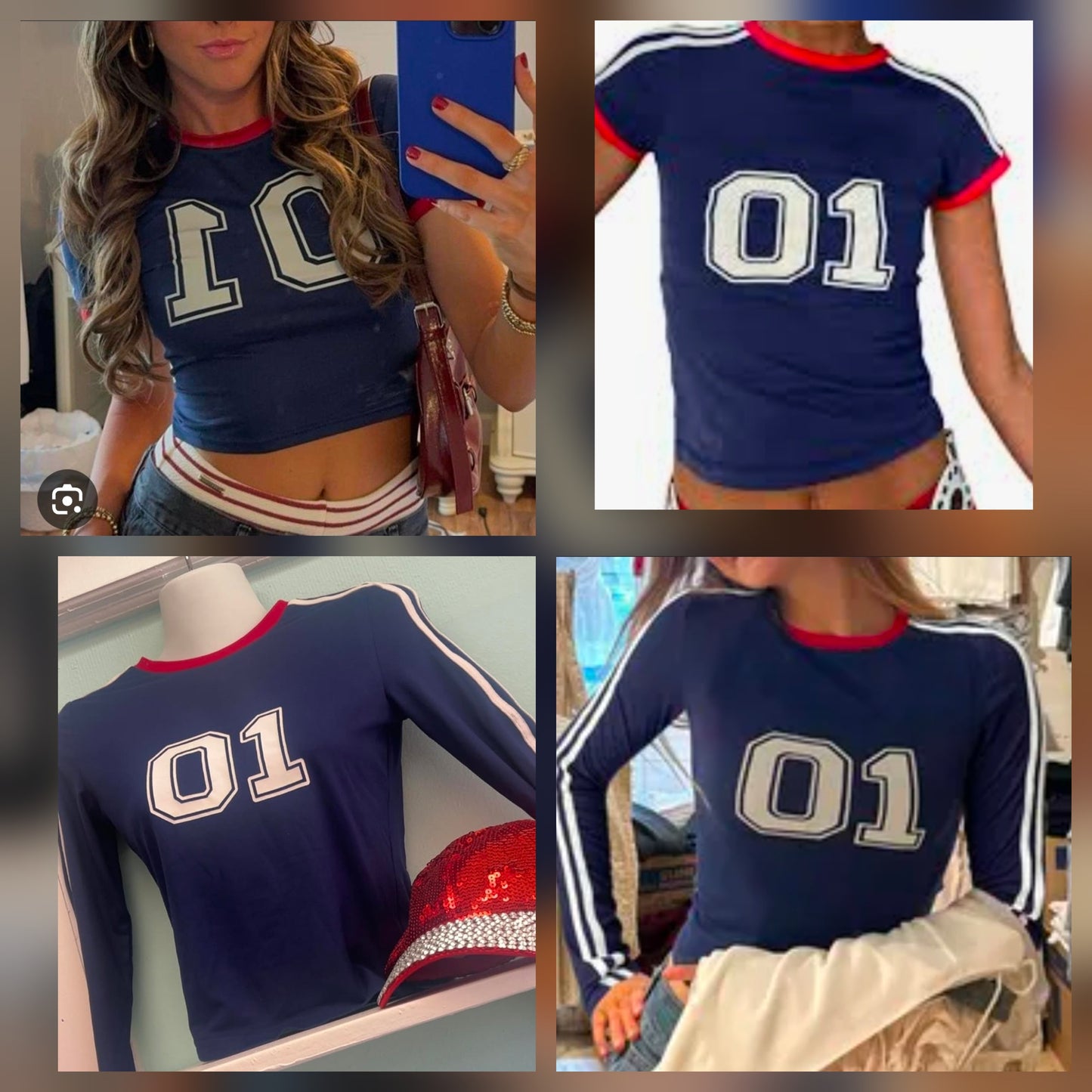 No 01  Navy Short or Long Sleeve RED trim