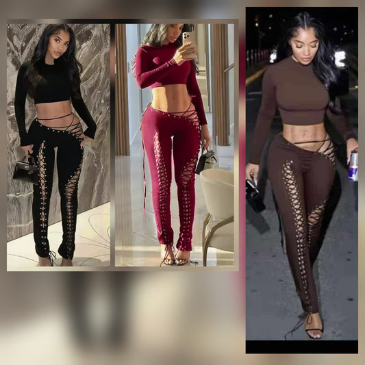 Crop Top Laces Pant Set