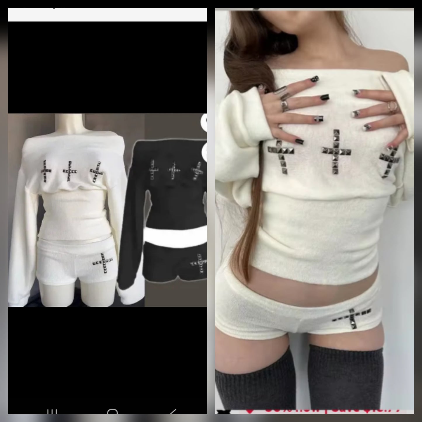 Gothic Cross Silver Cross Short Set featuring stylish cross details on a white outfit. Perfect gothic silver cross short set for fashion.