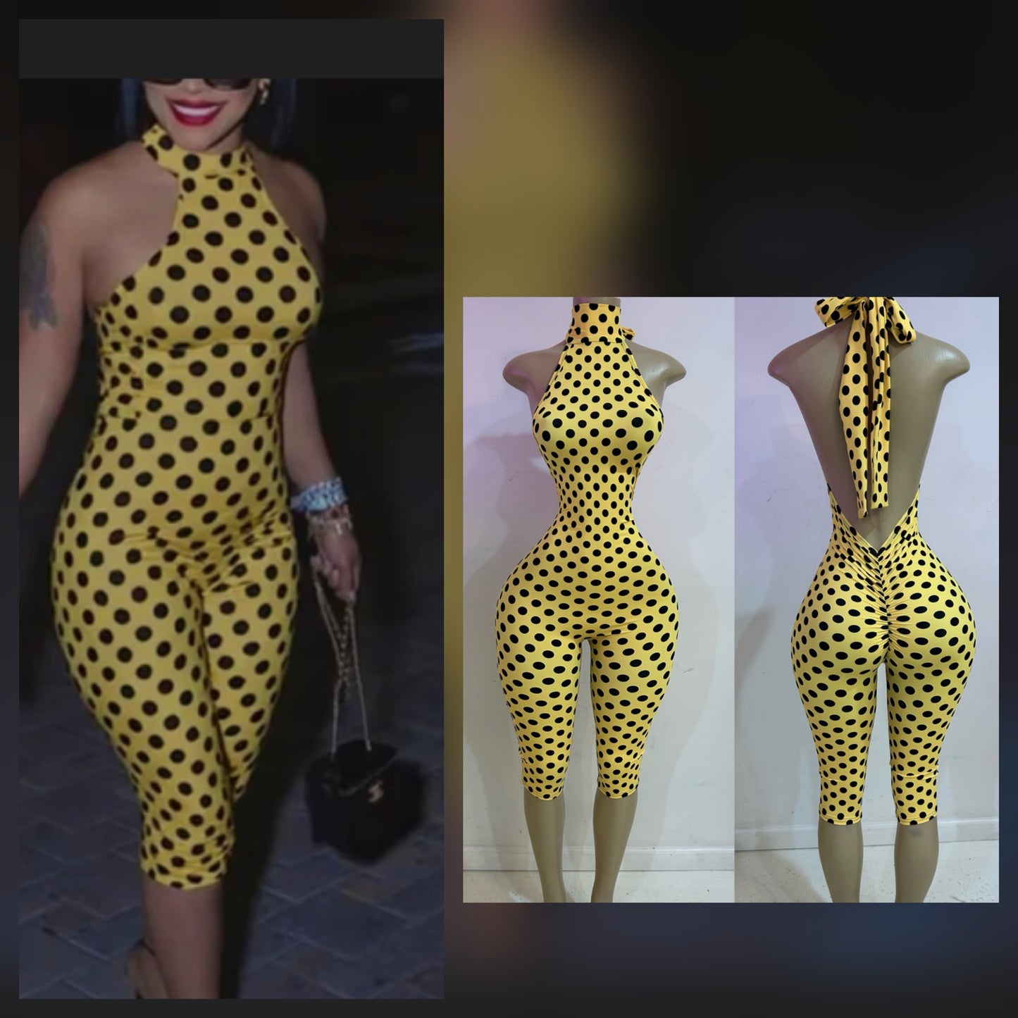 Yellow polka dot capri jumpsuit