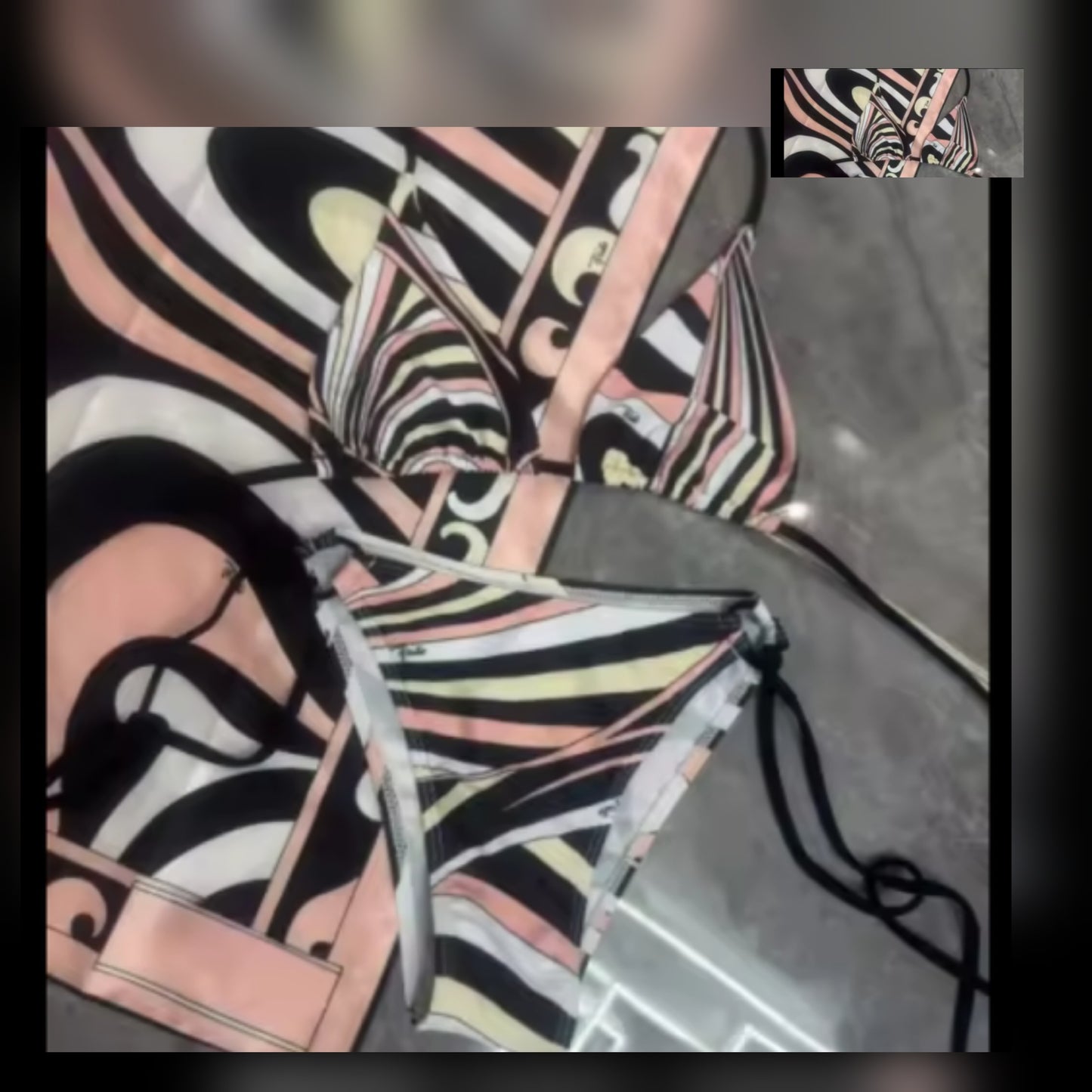 SWIRL bikini set with scarves, featuring a colorful pattern and stylish design ideal for summer wear.